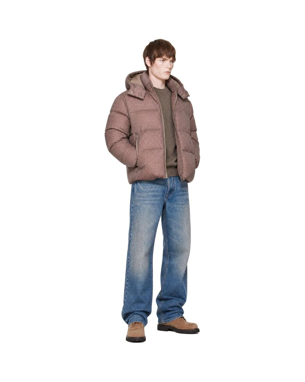 Boss Brown Houndstooth Puffer Jacket for men