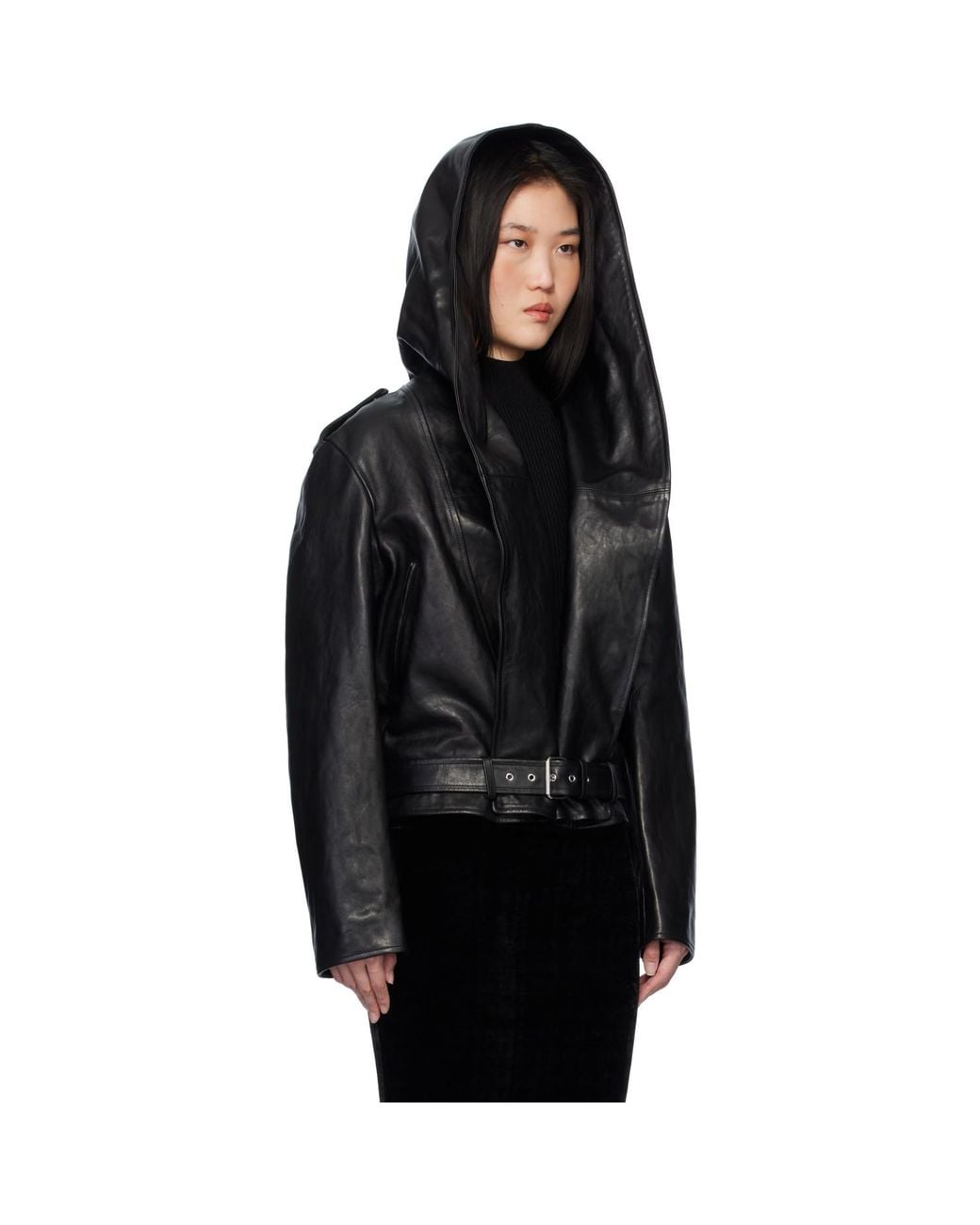 Alaïa Black Hooded Biker Leather Jacket