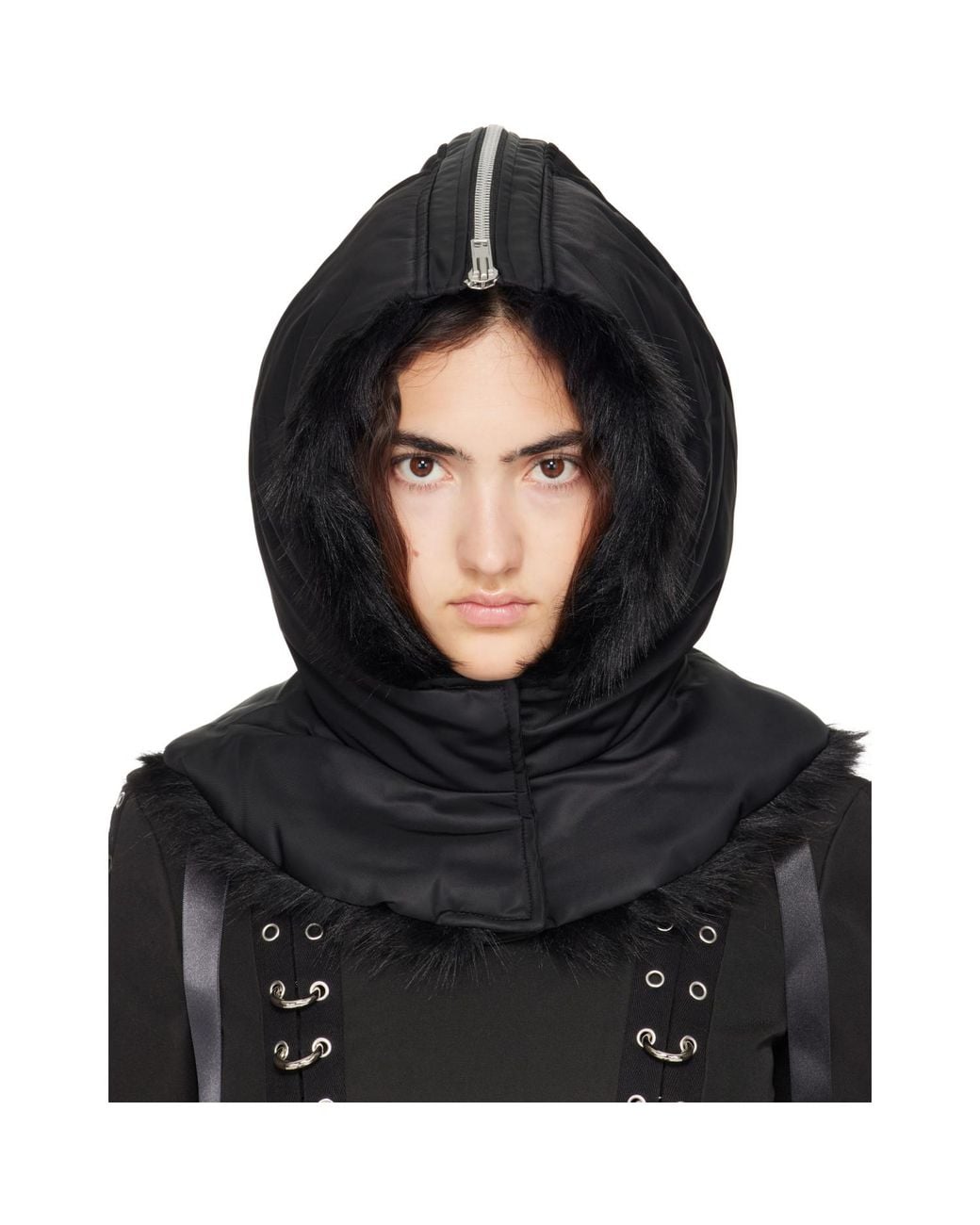 Simone Rocha Black Split Faux Fur Zip Hood
