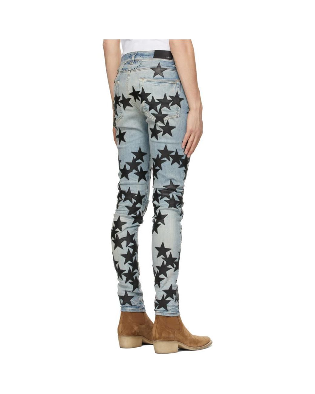 Amiri Blue Chemist Leather Stars Jeans for Men | Lyst