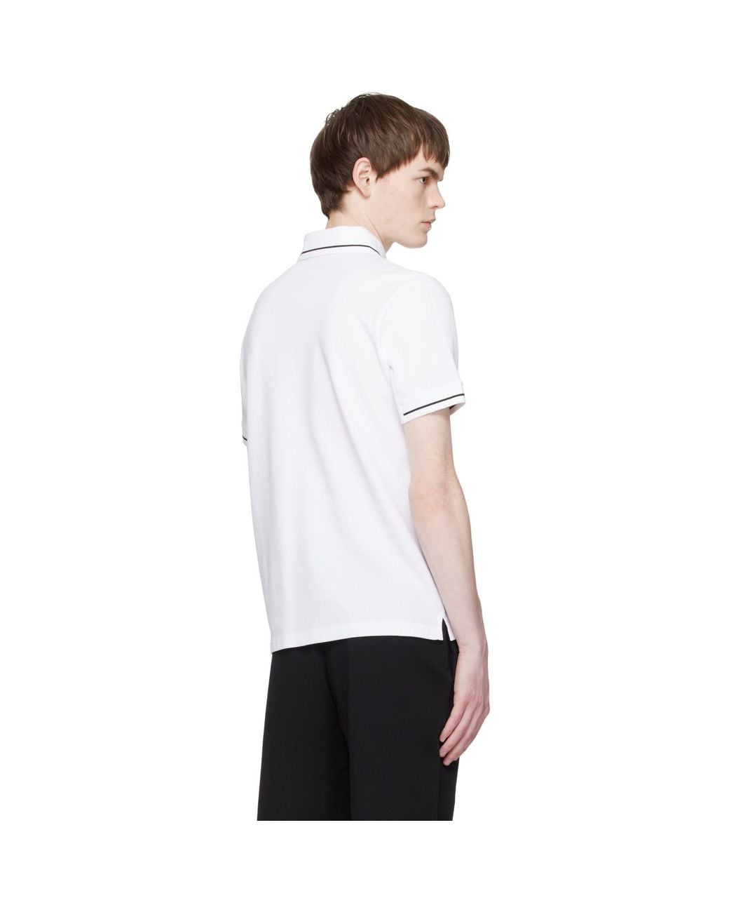 Moncler White Logo Patch Cotton Polo for men