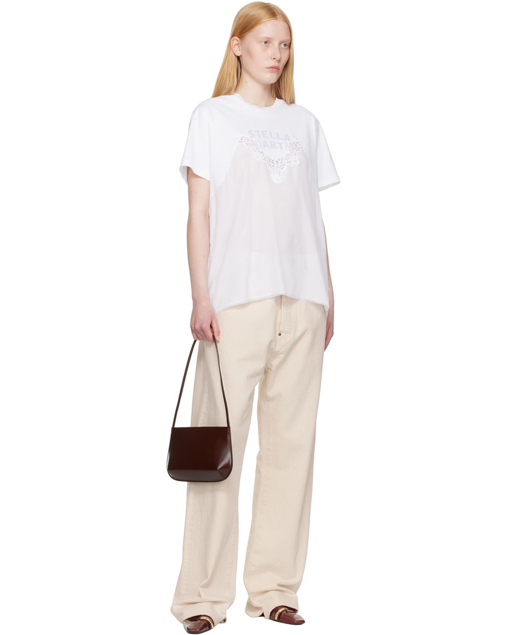 Stella McCartney ホワイト レース スリップ ジャージ Tシャツ White
