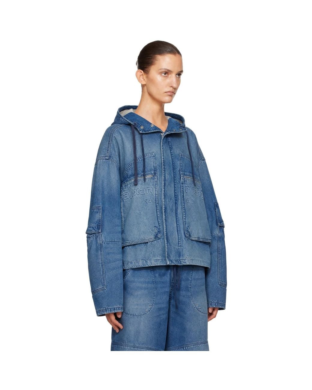 Alexander Wang Blue Cropped Denim Cargo Jacket