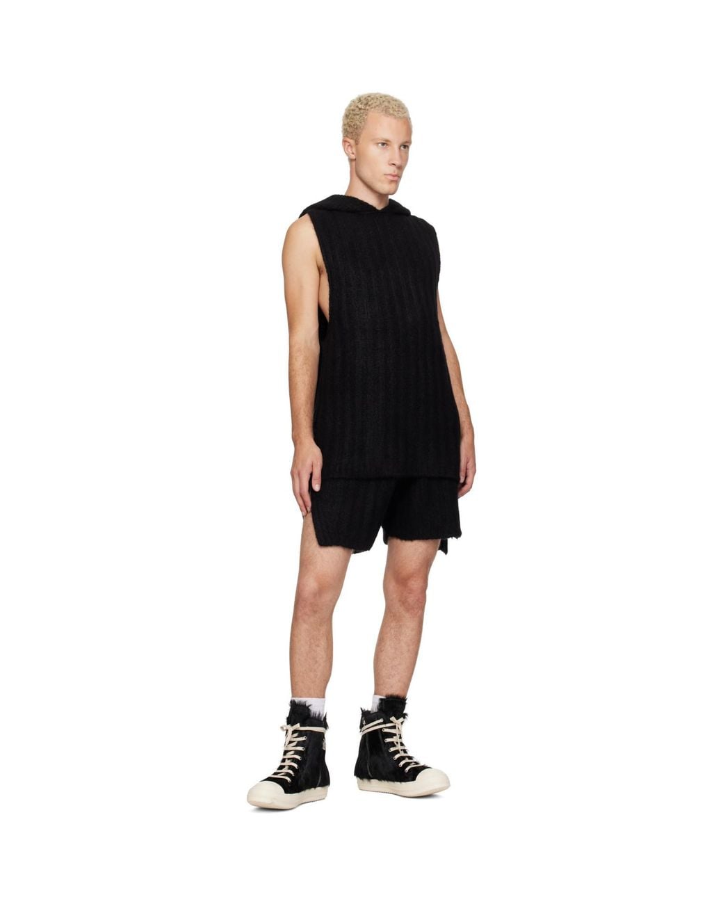 Rick Owens Black Tower Leather Hair-On Sneakers for men