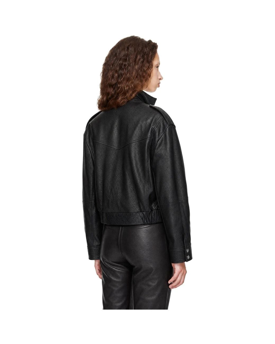 Boss Black Stand Collar Grained Leather Jacket