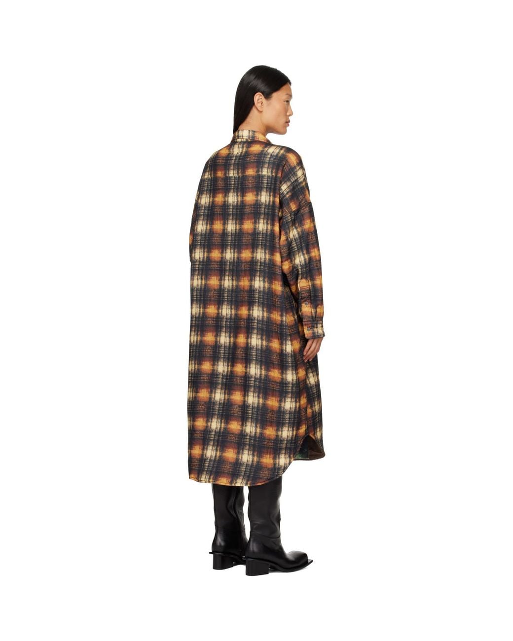R13 Brown Khaki & Padded Jumbo Shirt Midi Dress