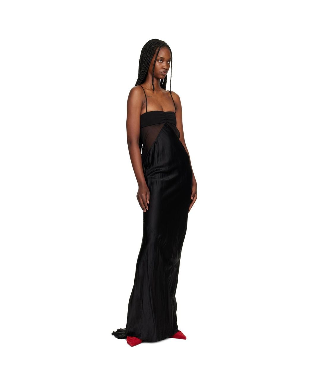 Rick Owens Black Temple Combo Slip Maxi Dress