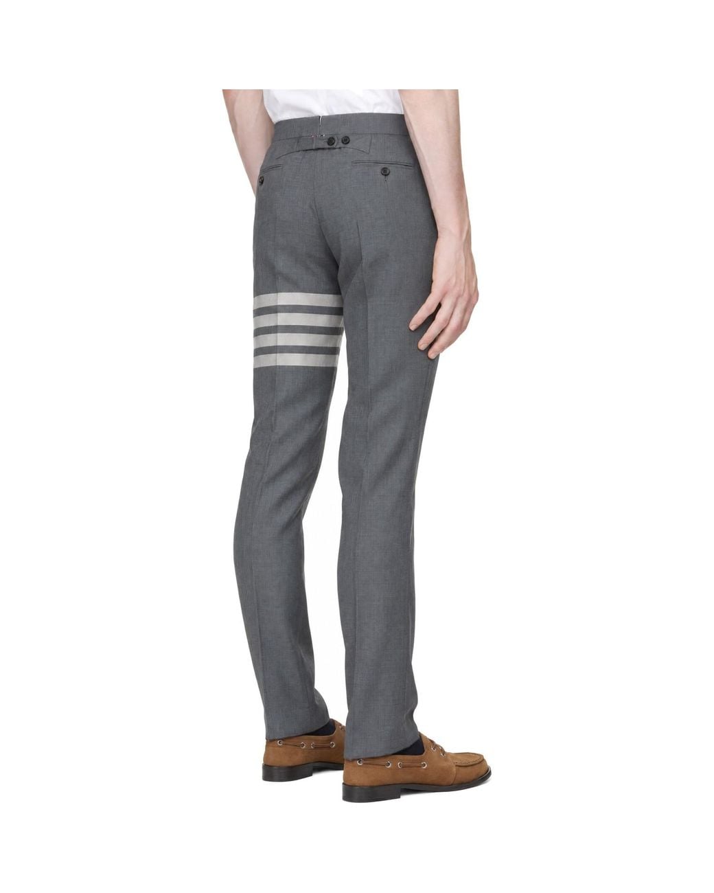 Thom Browne Gray Plain Weave 4-Bar Backstrap Trousers for men