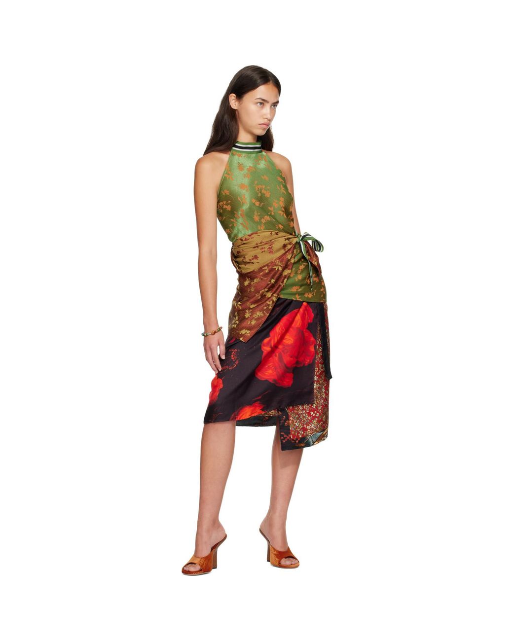 Dries Van Noten Green Jacquard Wrap Top