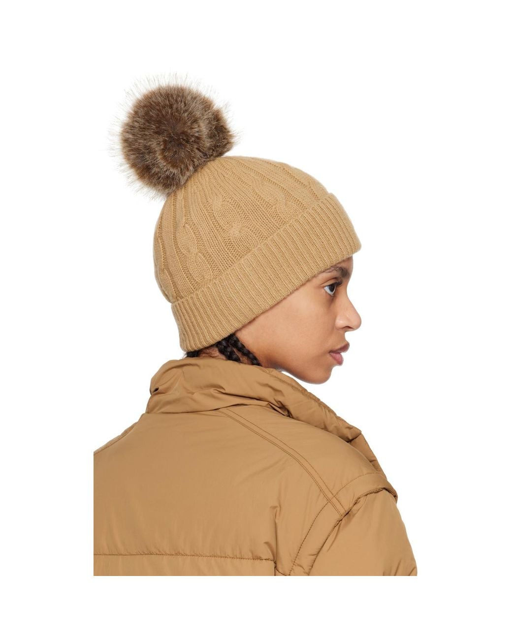 Moncler Natural Wool & Cashmere Pom Pom Beanie