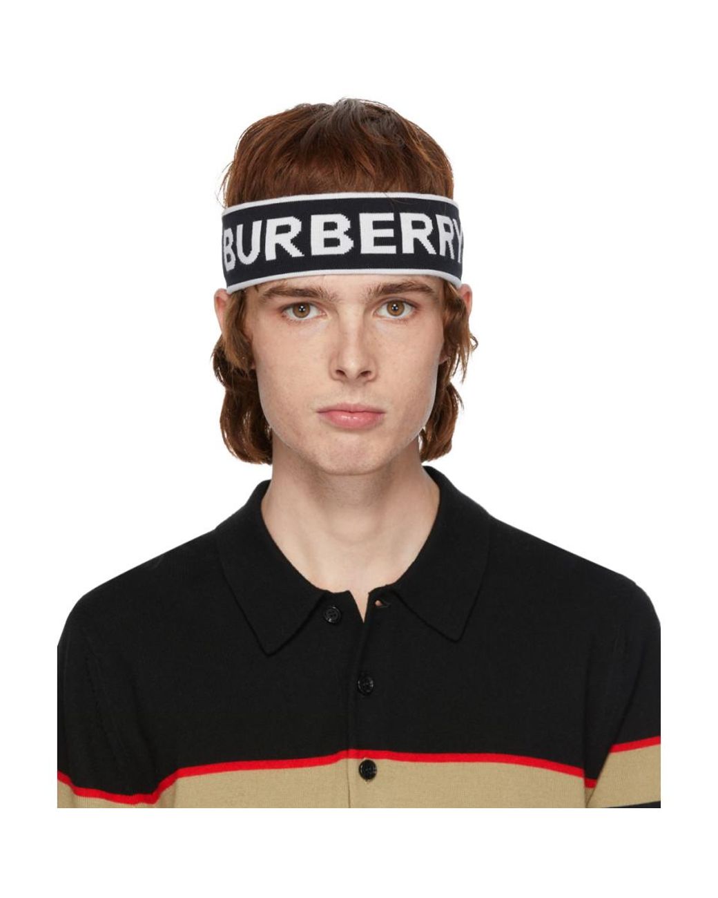 Burberry Black And White Branded Headband for Men | Lyst