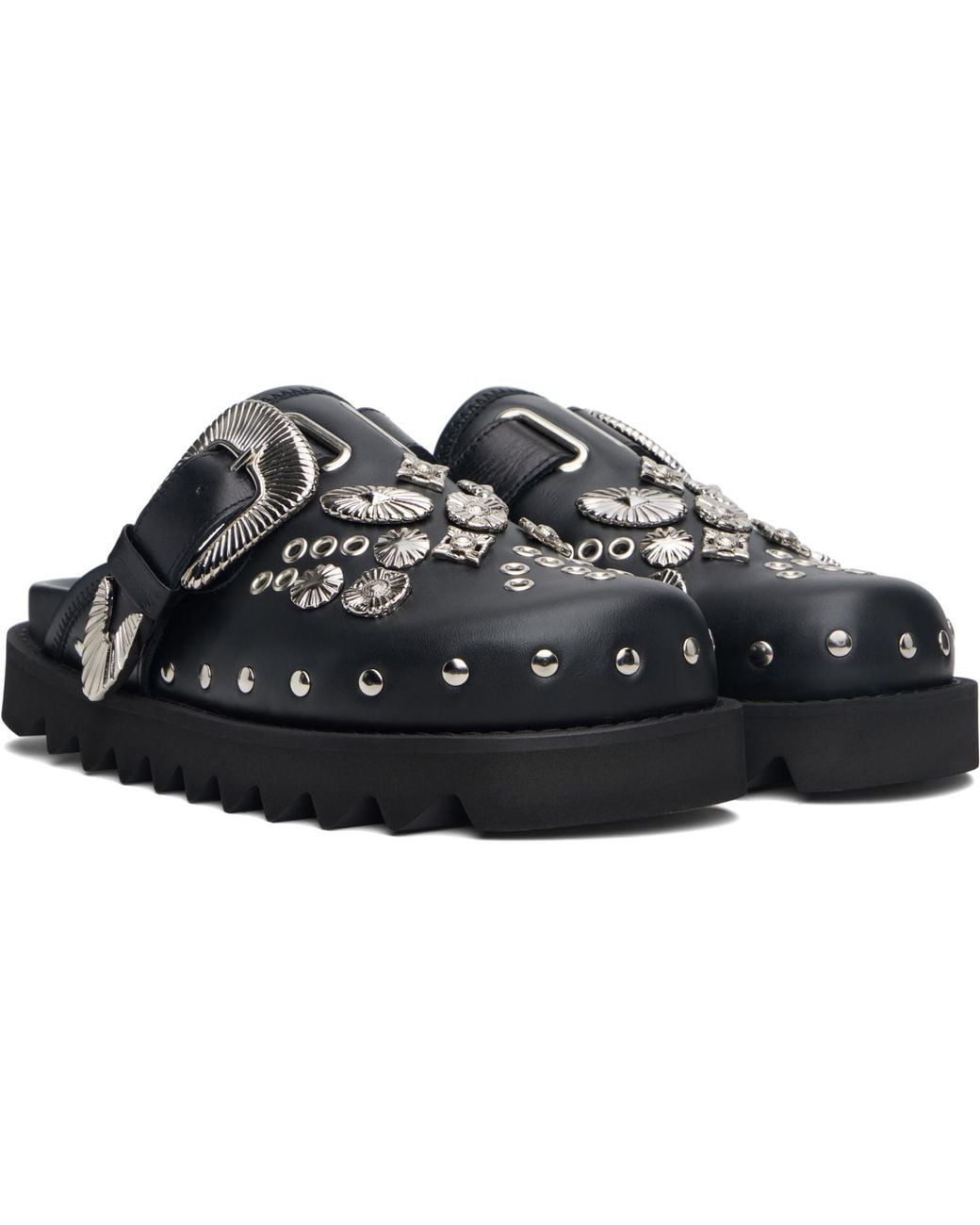 Toga Black Eyelet Metal Sabot Loafers