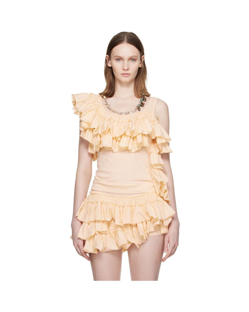 Dries Van Noten Natural Ruffled Top