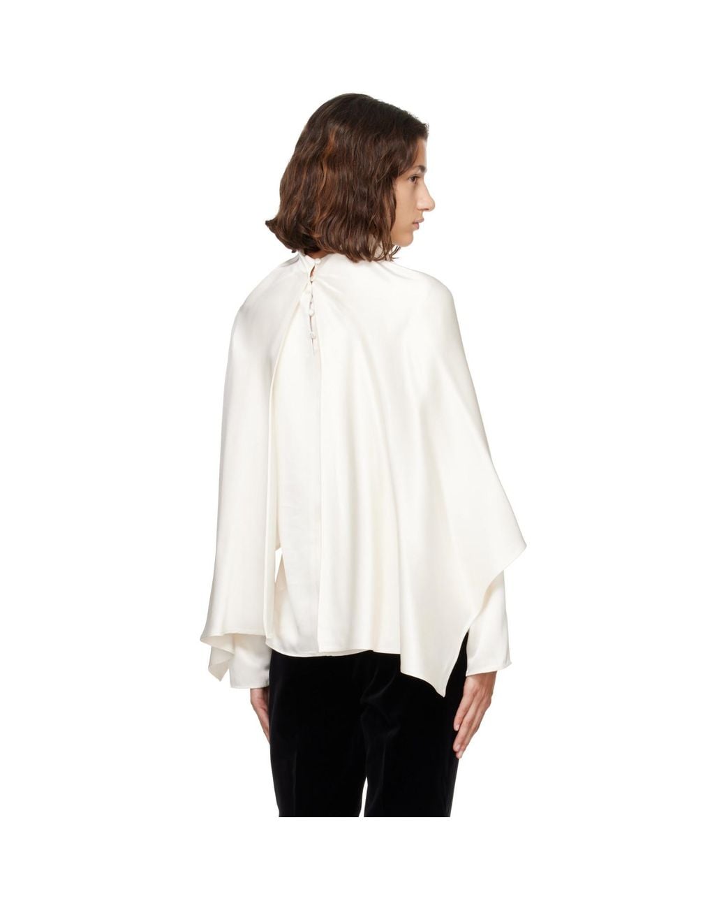 Rohe White Off- Satin Cape Blouse