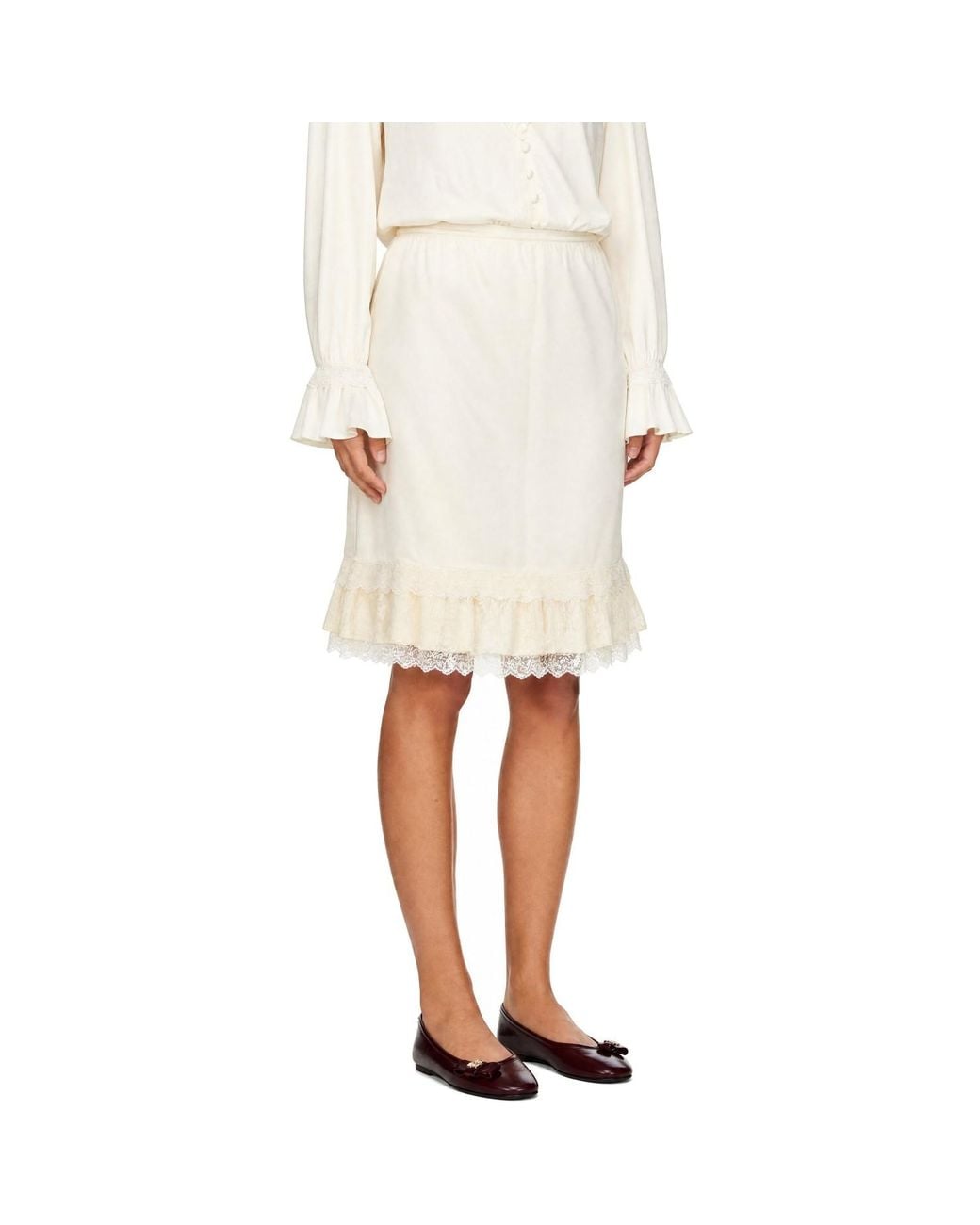 Ganni Natural Off- Frill Satin Midi Skirt