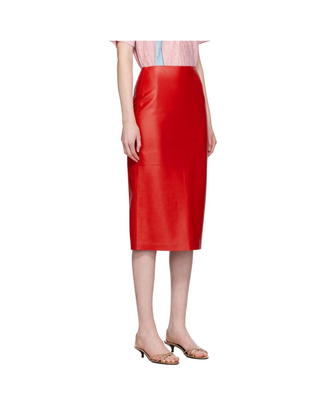 The Row Red Bartellette Leather Midi Skirt