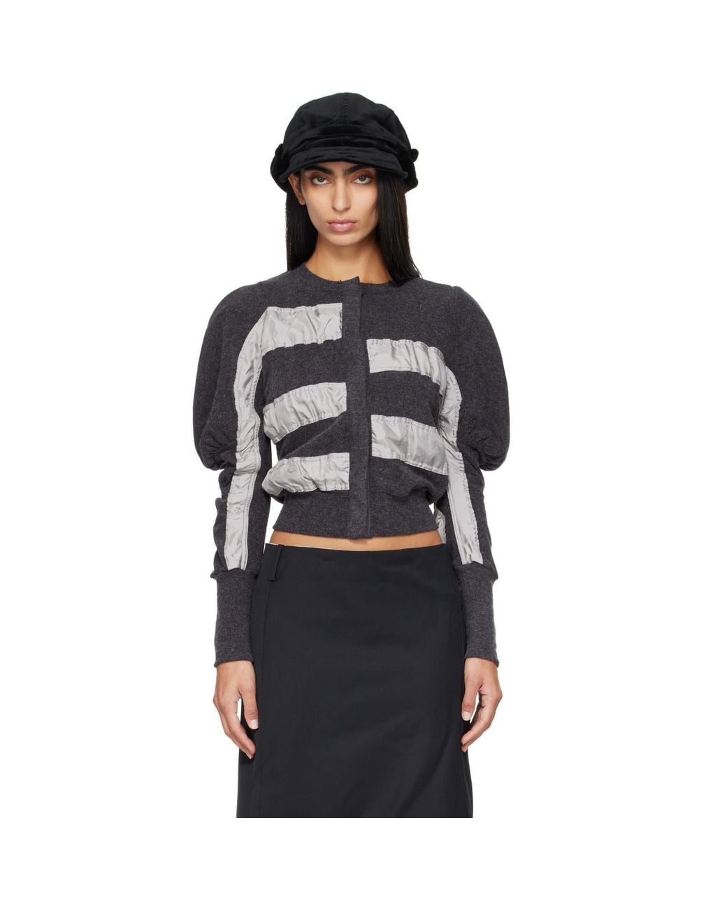 OPEN YY Black Slouchy Puff Panel Cardigan