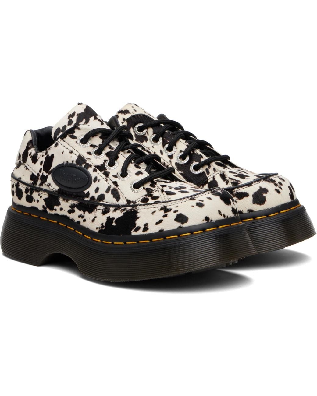 Dr. Martens Black Buzz 5-Eye Dalmatian Hair On Leather Derbys