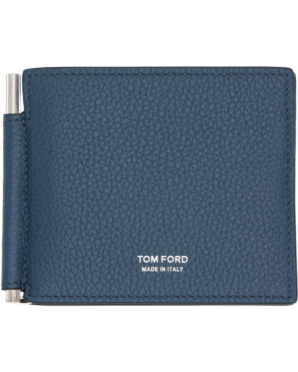 Tom Ford Blue Grain Leather Money Clip Wallet for men