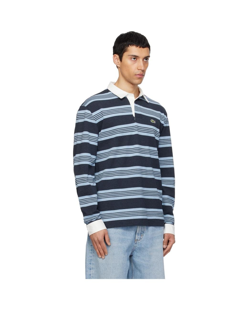 Lacoste Blue Relaxed Fit Striped Piqué Rugby Polo for men