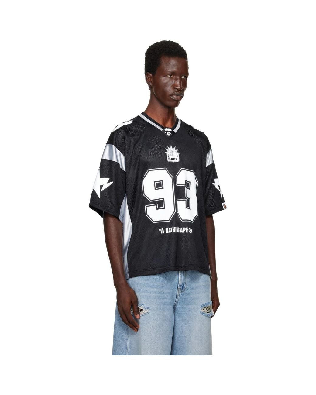 A Bathing Ape Black Solid Camo Cropped Fit Football Jersey for men