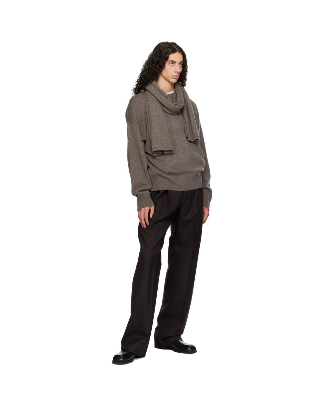 YACAIA Brown Taupe Y-0008 Oversized Merino Cashmere Sweater for men