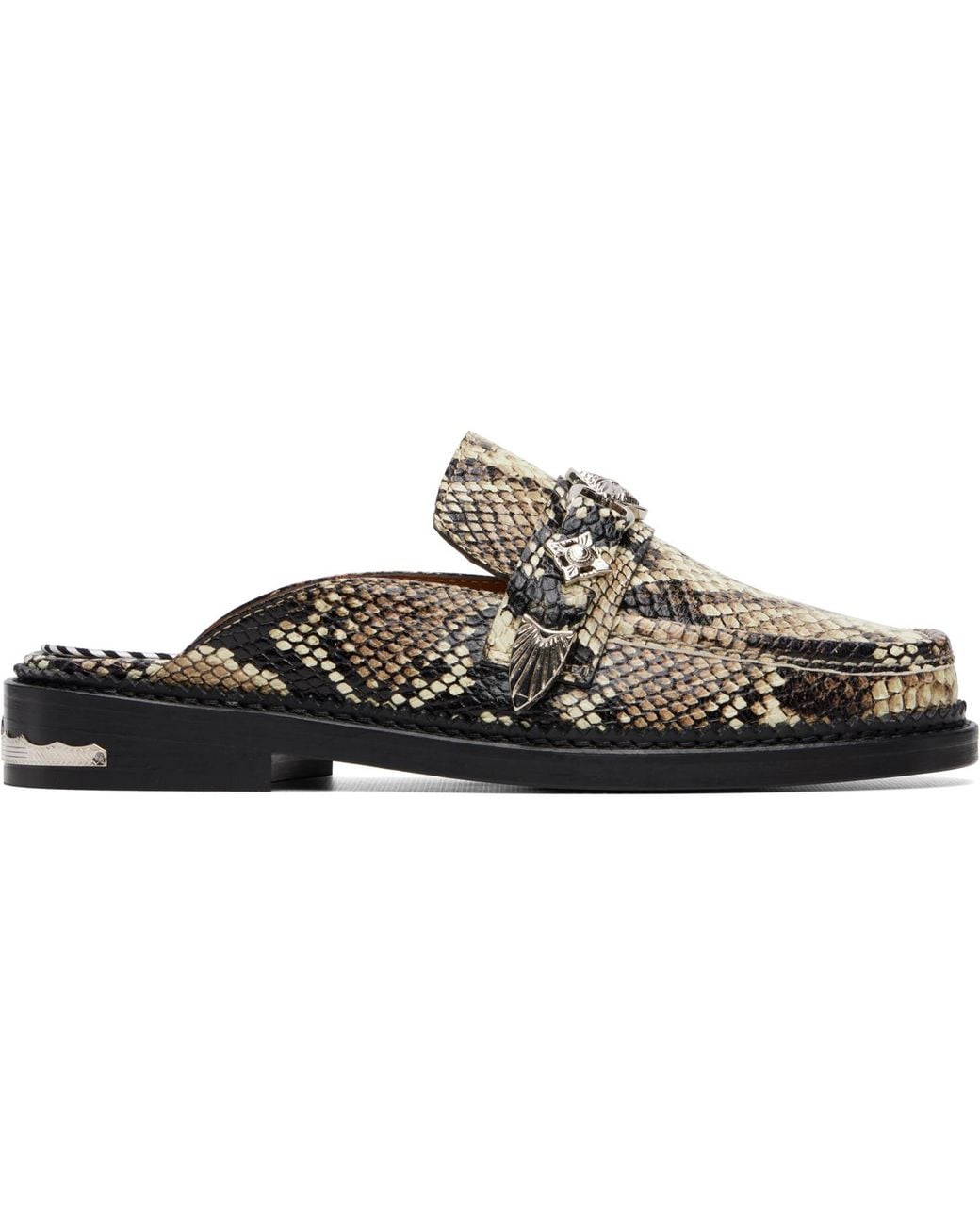 Toga Black Embossed Snake Slip-On Loafers