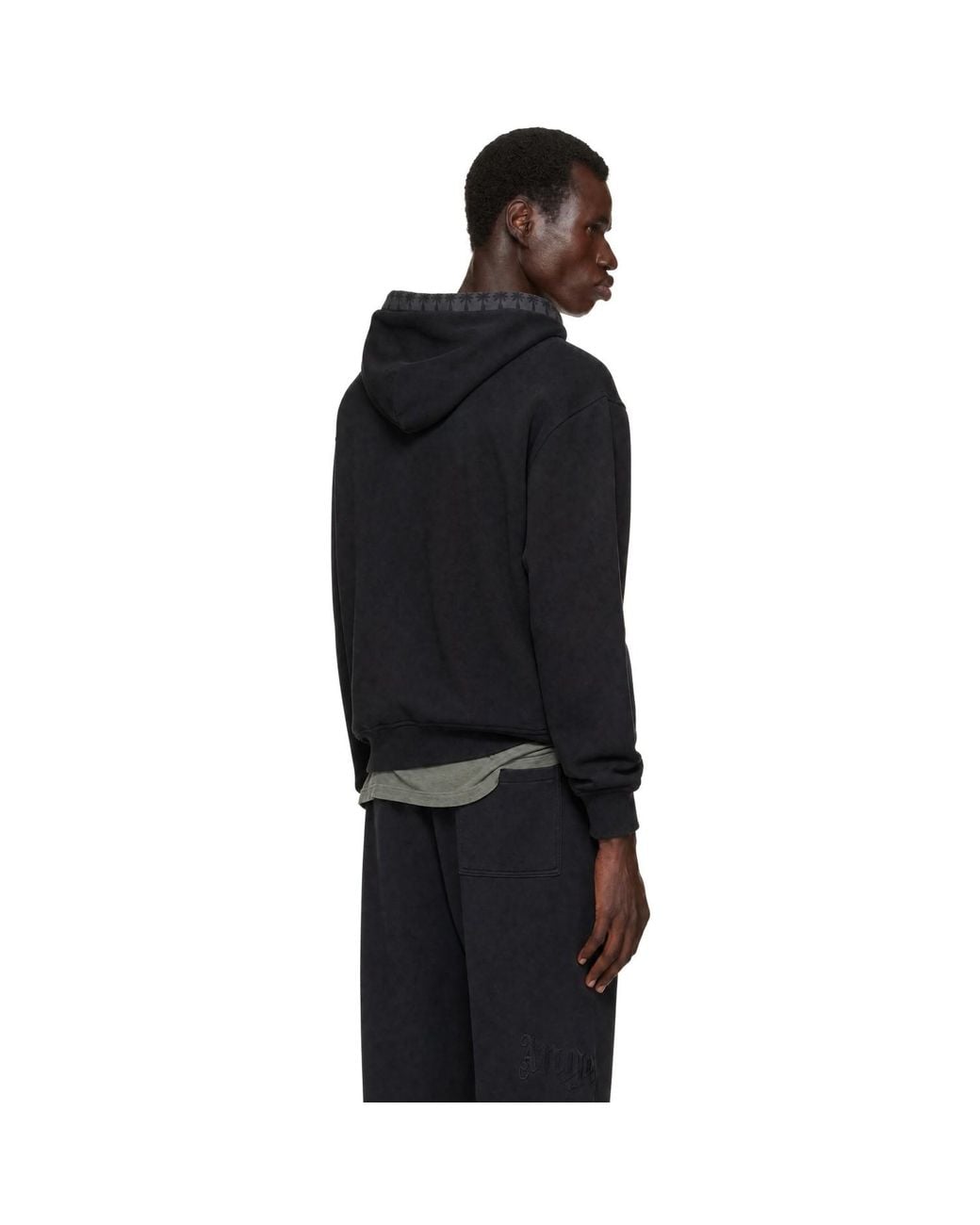 Palm Angels Black Palm Rib Loose Hoodie for men