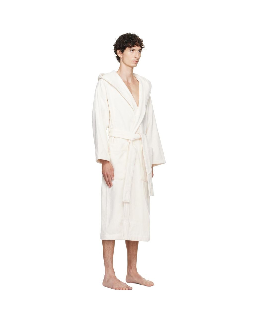 Tekla White Off- Terry Hooded Bathrobe for men