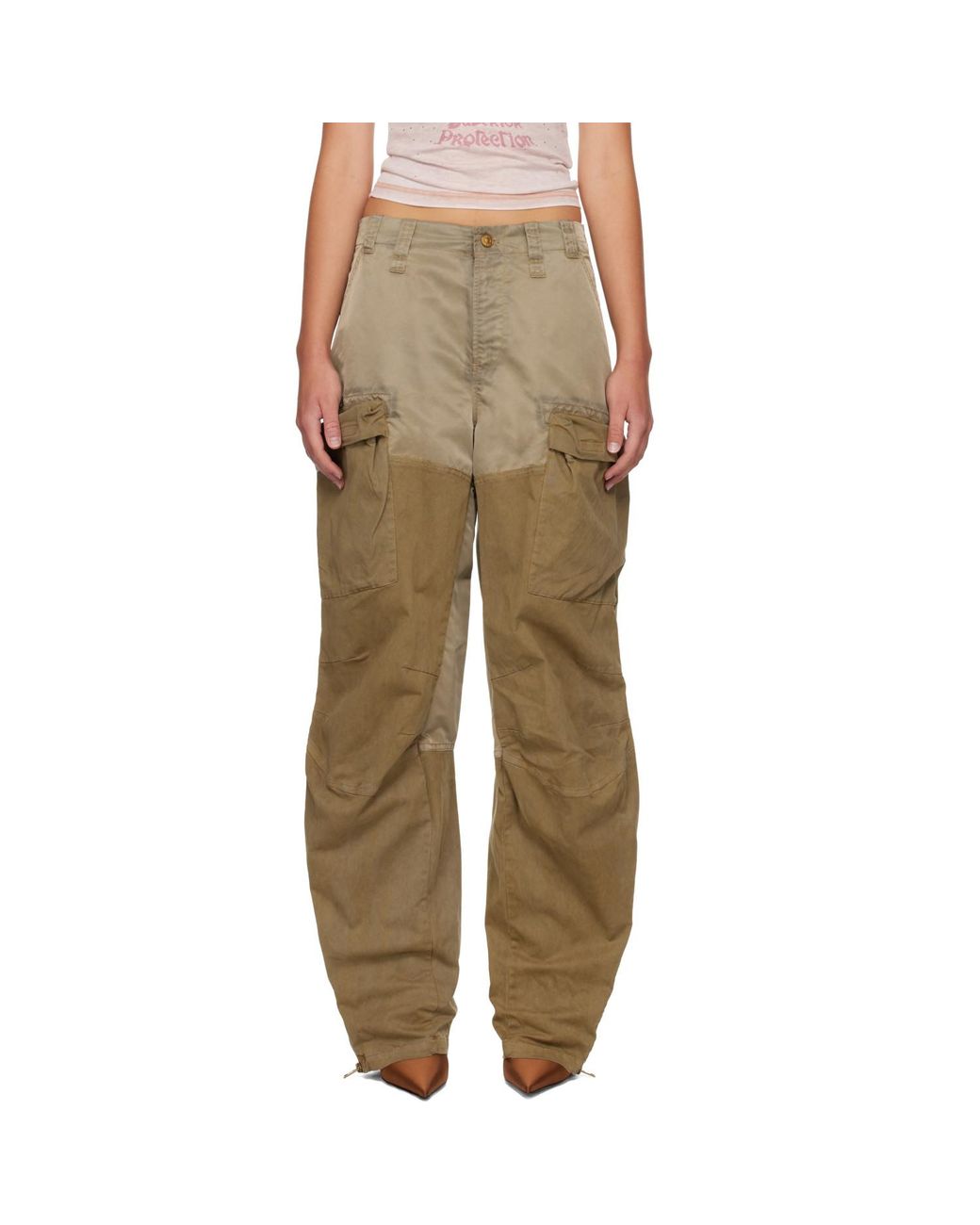 DIESEL Green Khaki Cotton & Nylon Cargo Pants