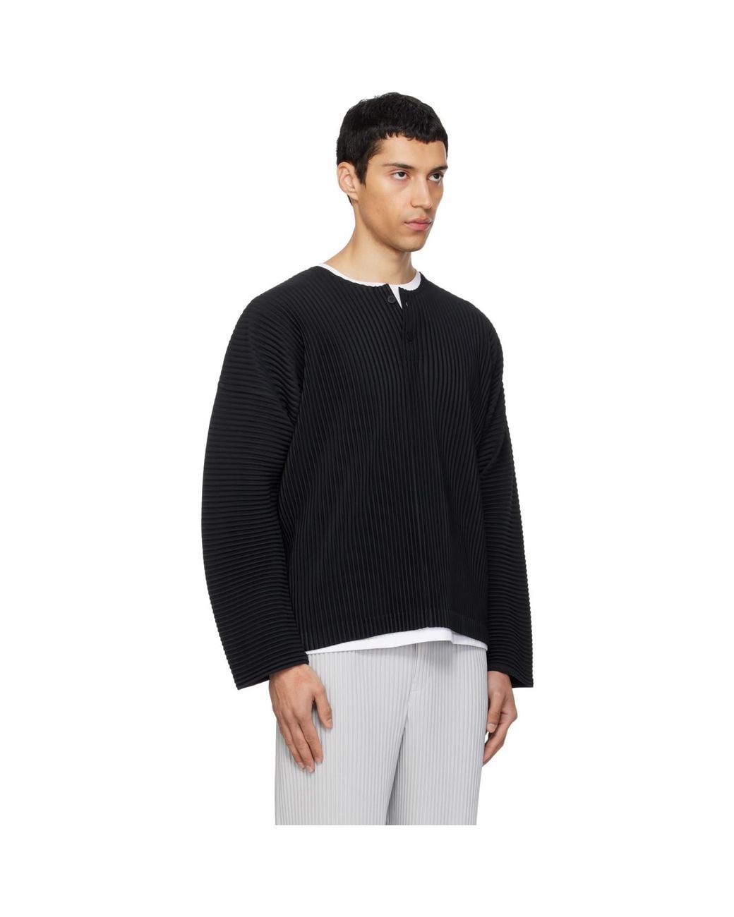 Homme Plissé Issey Miyake Black Monthly Colors February Henley for men