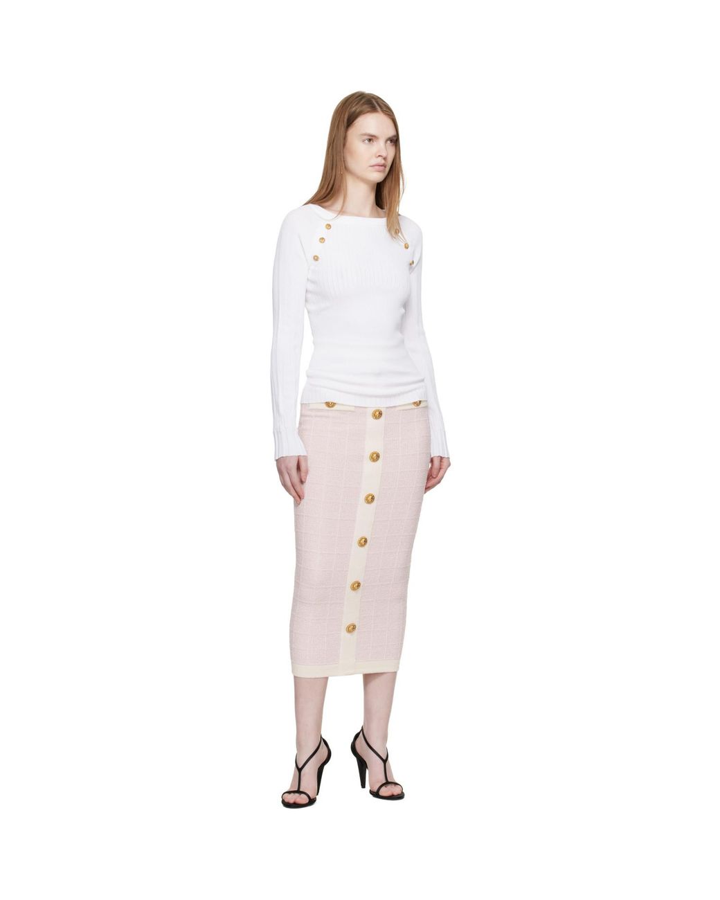 Balmain Multicolor Buttoned Knit Light Tweed Maxi Skirt