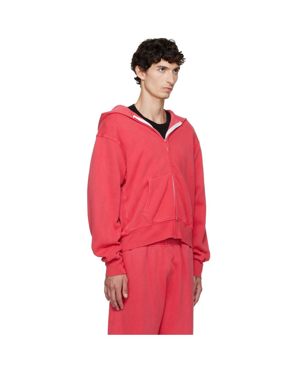 Les Tien Red Heavyweight Zip Hoodie for men