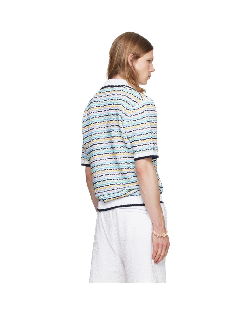 Casablanca Blue Tuck Stitch Short Sleeve Polo for men