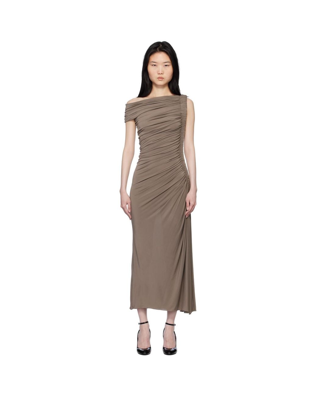 Alaïa Black Taupe Asymmetric Pipe Midi Dress