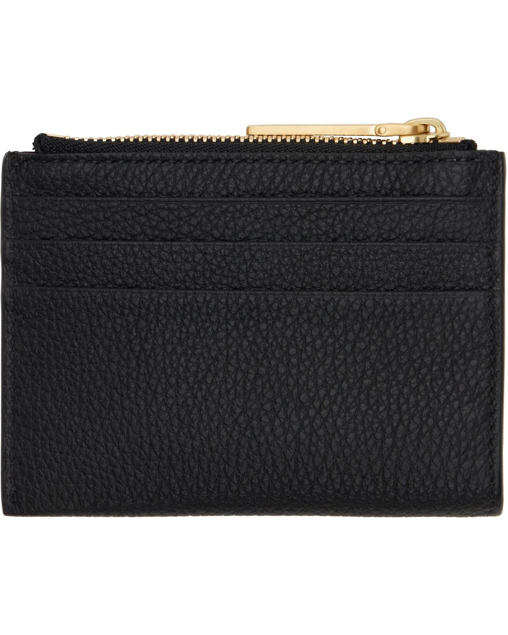 Thom Browne Black Soft Pebble Grain Zip Top Card Holder for men