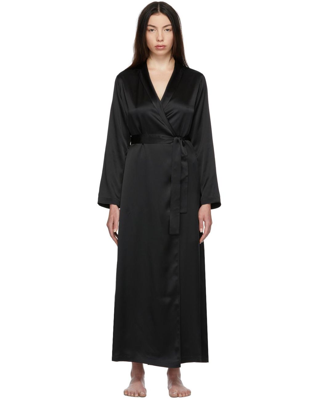 La Perla Black Silk Long Robe Lyst