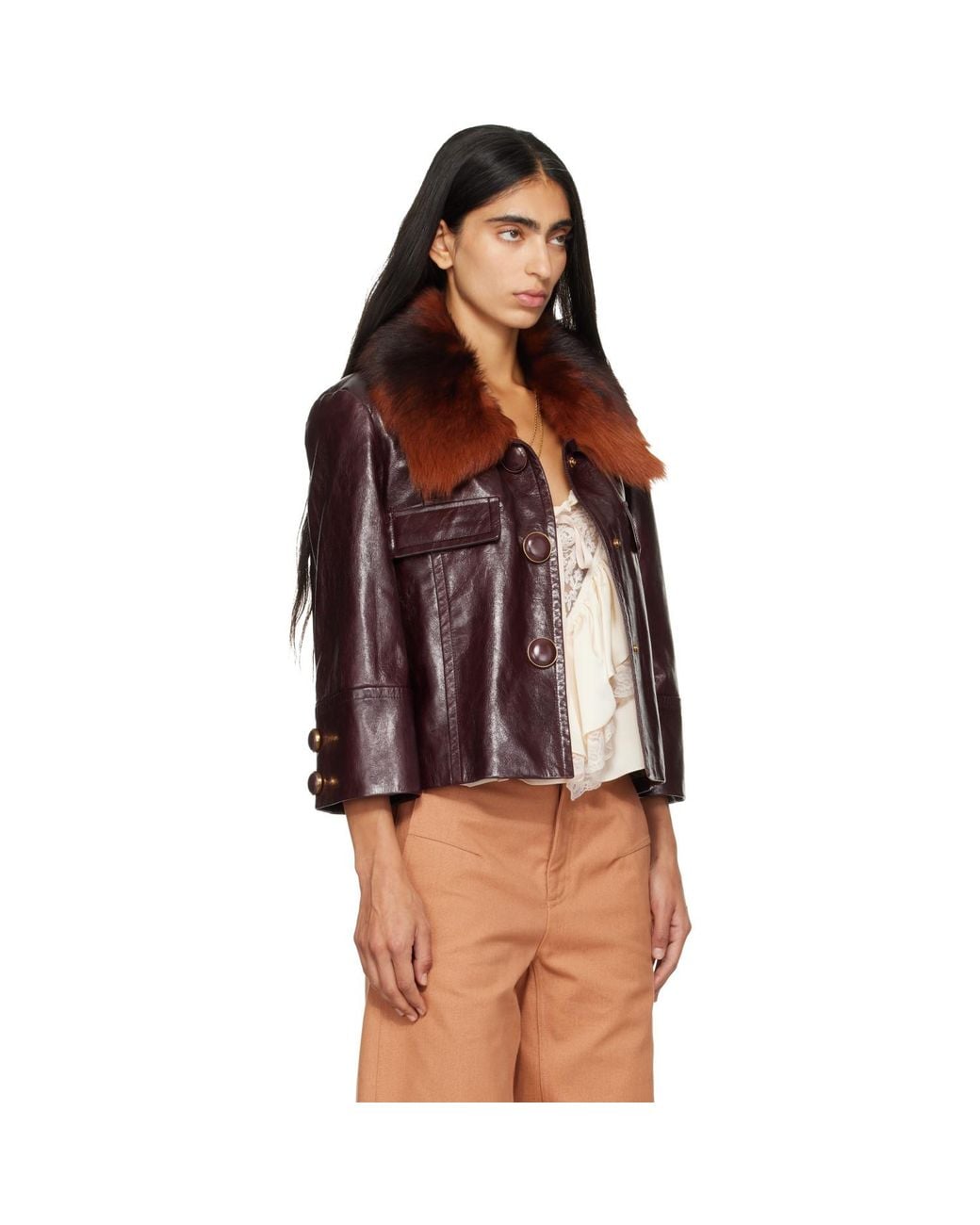 Chloé Red Cropped Leather Jacket