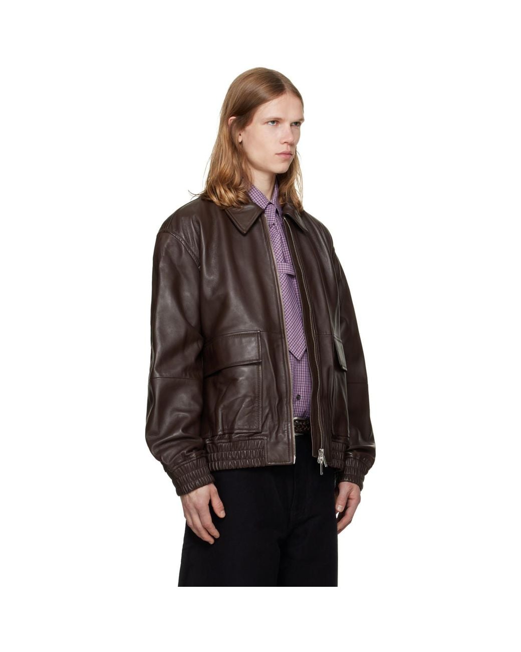 Studio Nicholson Brown Piston Leather Jacket for men