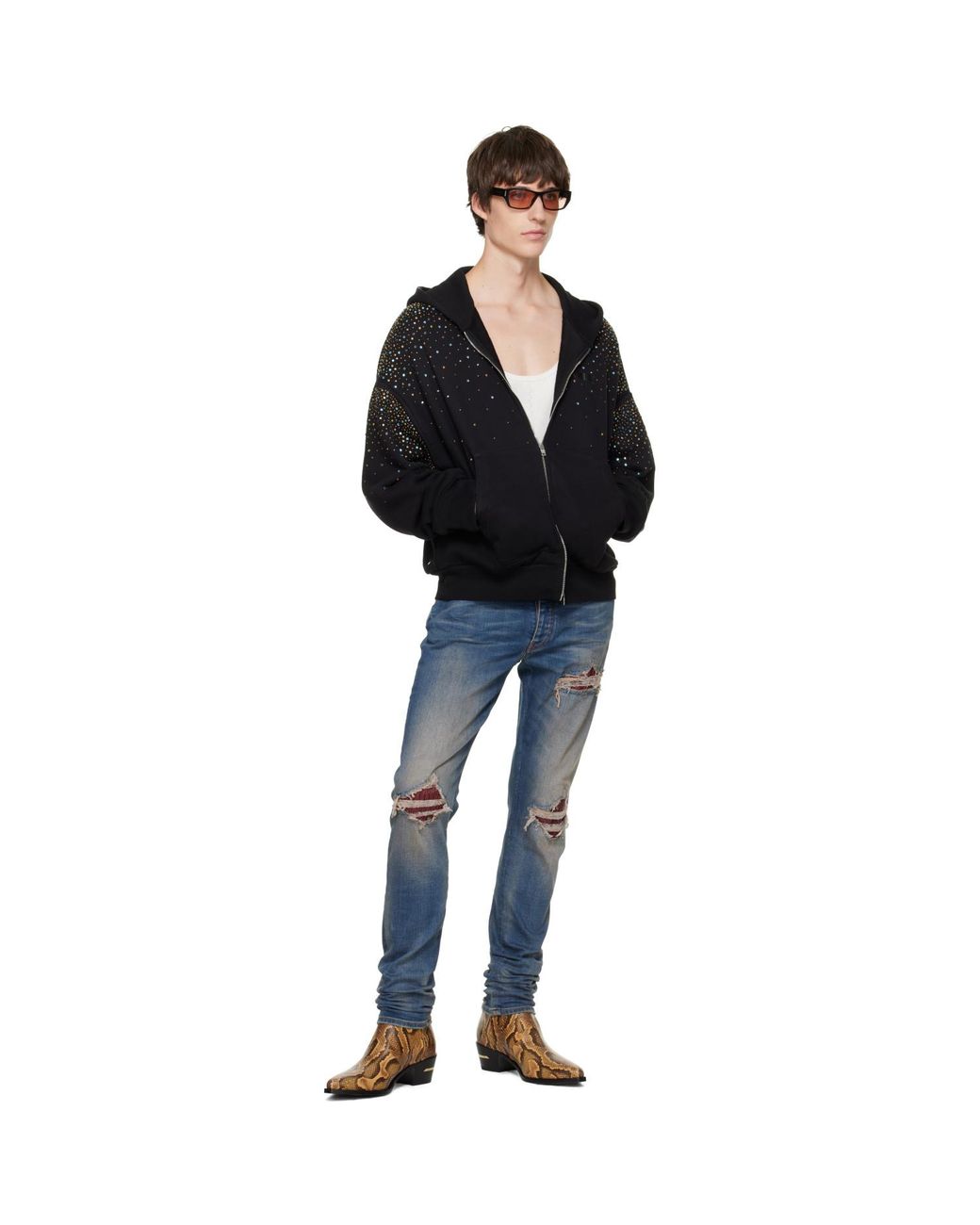 Amiri Black Crystals Os Zip Up Hoodie for men