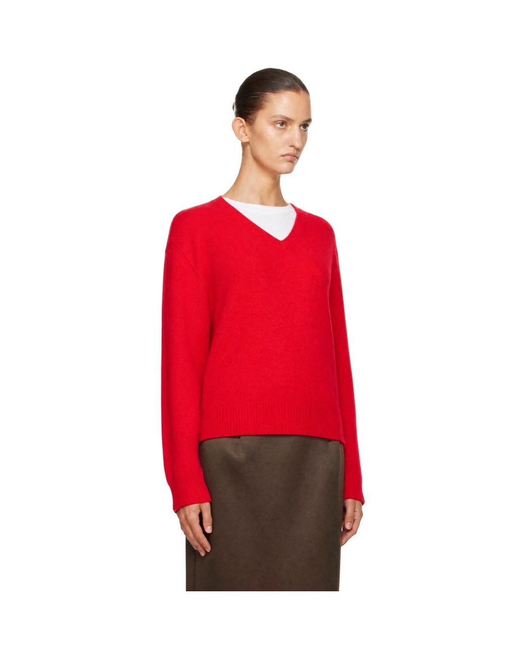 DUNST Red Cashmere V-Neck Sweater