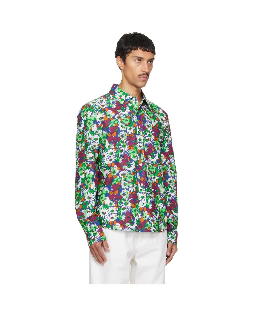 Marni Green Pop Flowers Print Shirt for men