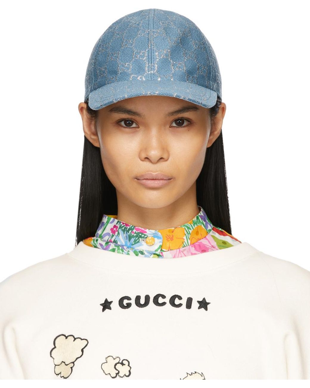 Gucci 【公式】 (グッチ)GGラメ ベースボールキャップライトブルー