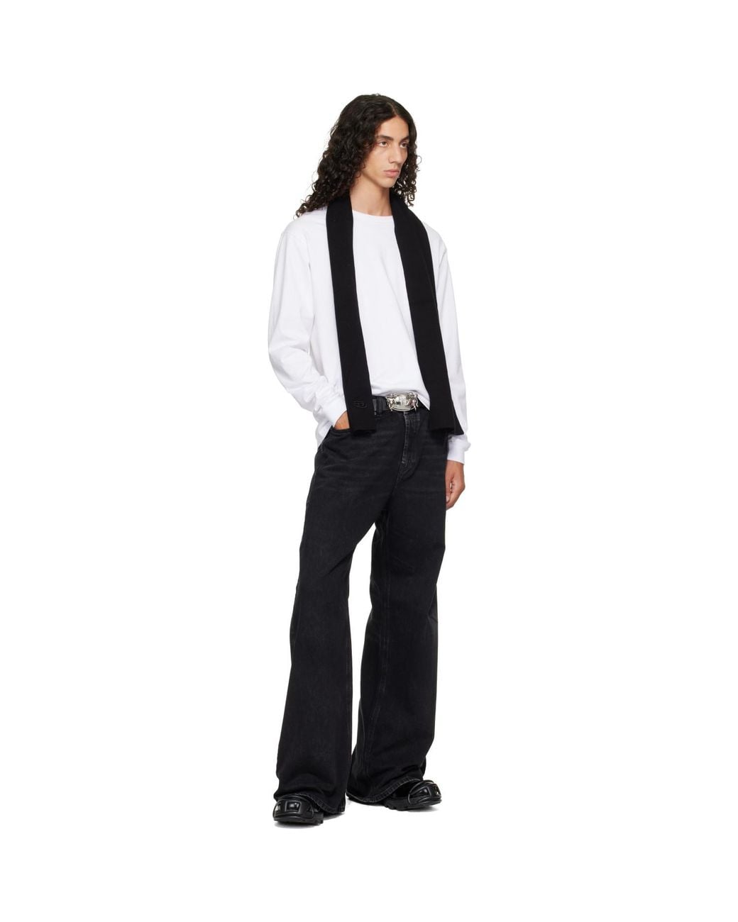 DIESEL Black Ribbed Wool-Blend Scarf for men