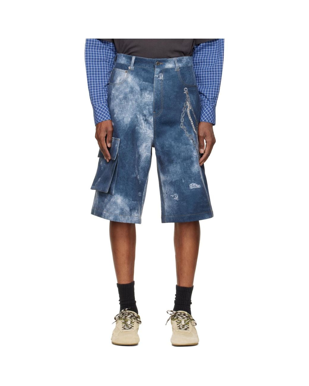 we11done Blue Trompe L'Oeil Cargo Shorts for men