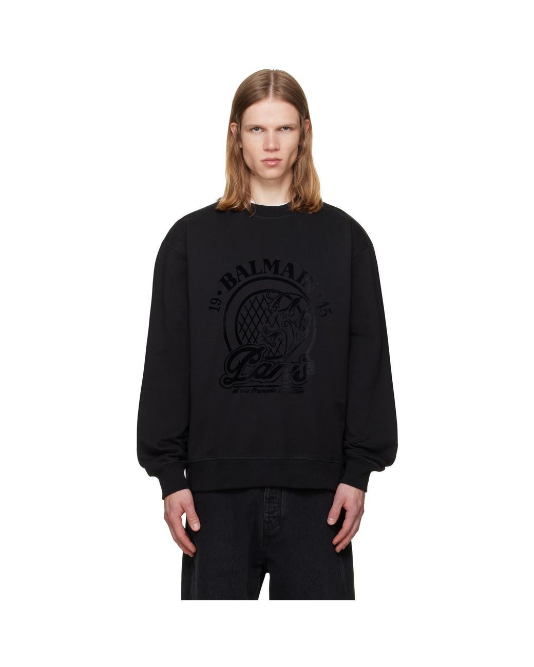 Balmain Black Quilted Flock Sweatshirt for men