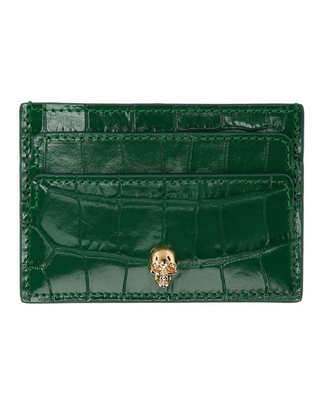 Alexander McQueen Green Croc Classic Card Holder in Green