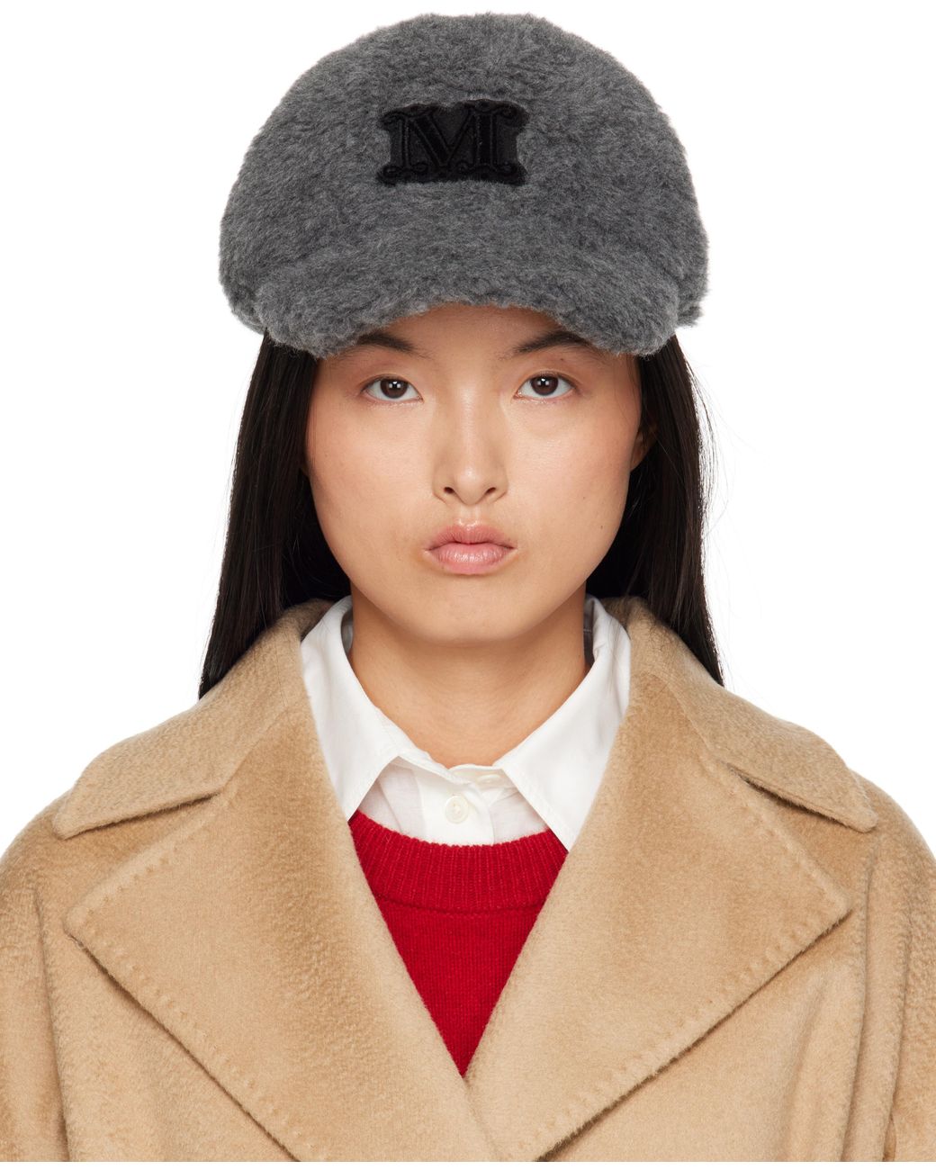 キャメル テディベアキャップ　Mロゴ　ファーキャップ　teddy melange Max Mara Teddy Mélange Fabric Cap in Black | Lyst