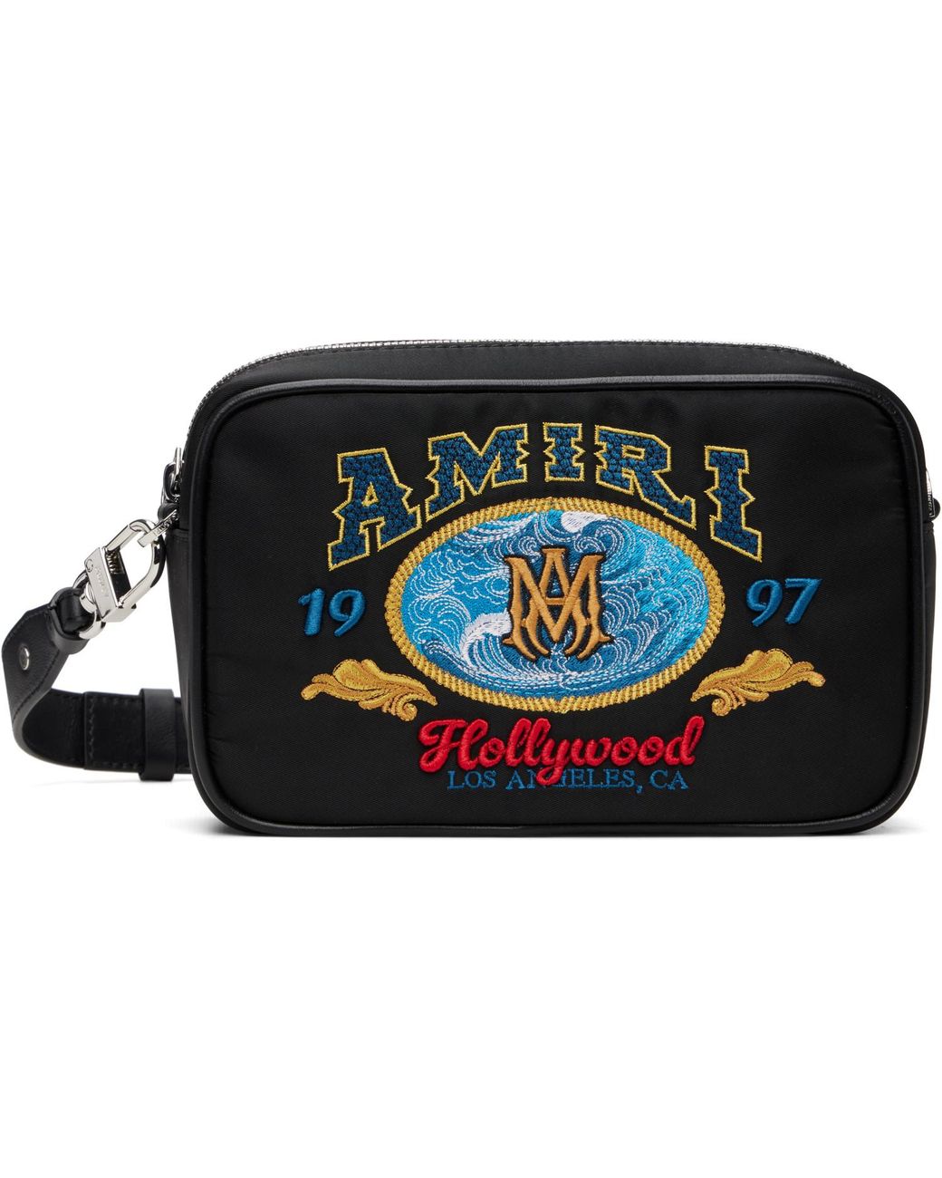 Amiri Black Embroidered Logo Camera Bag for men