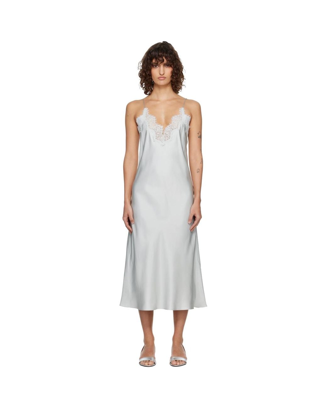 Rohe Black Silk Lace Slip Midi Dress